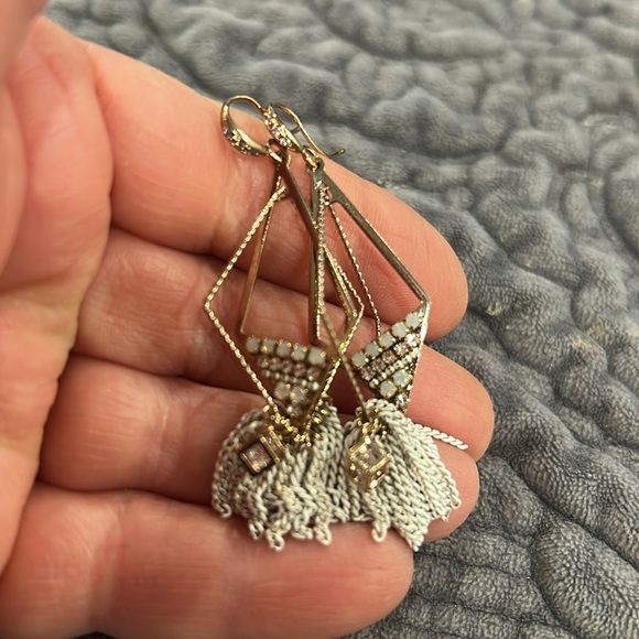 Designer Diamond in Diamond Opal Crystal with Fringe Earrings-Boutique - Picture 2 of 8